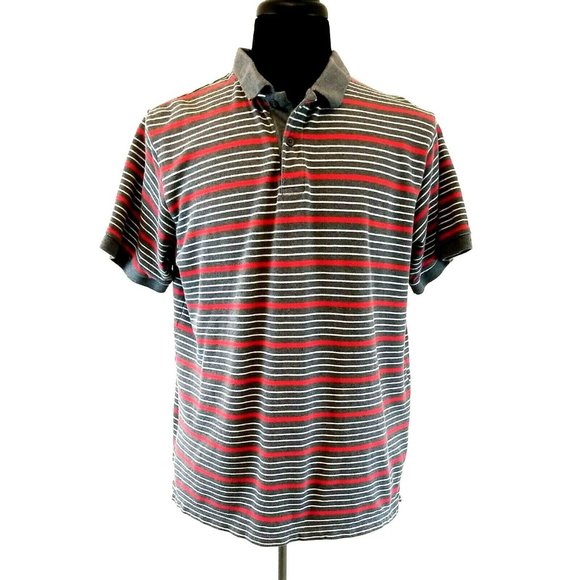 Polo Other - Great Northwest Short Sleeve Casual Polo Shirt Mens Large Grey Red Stripe Sport